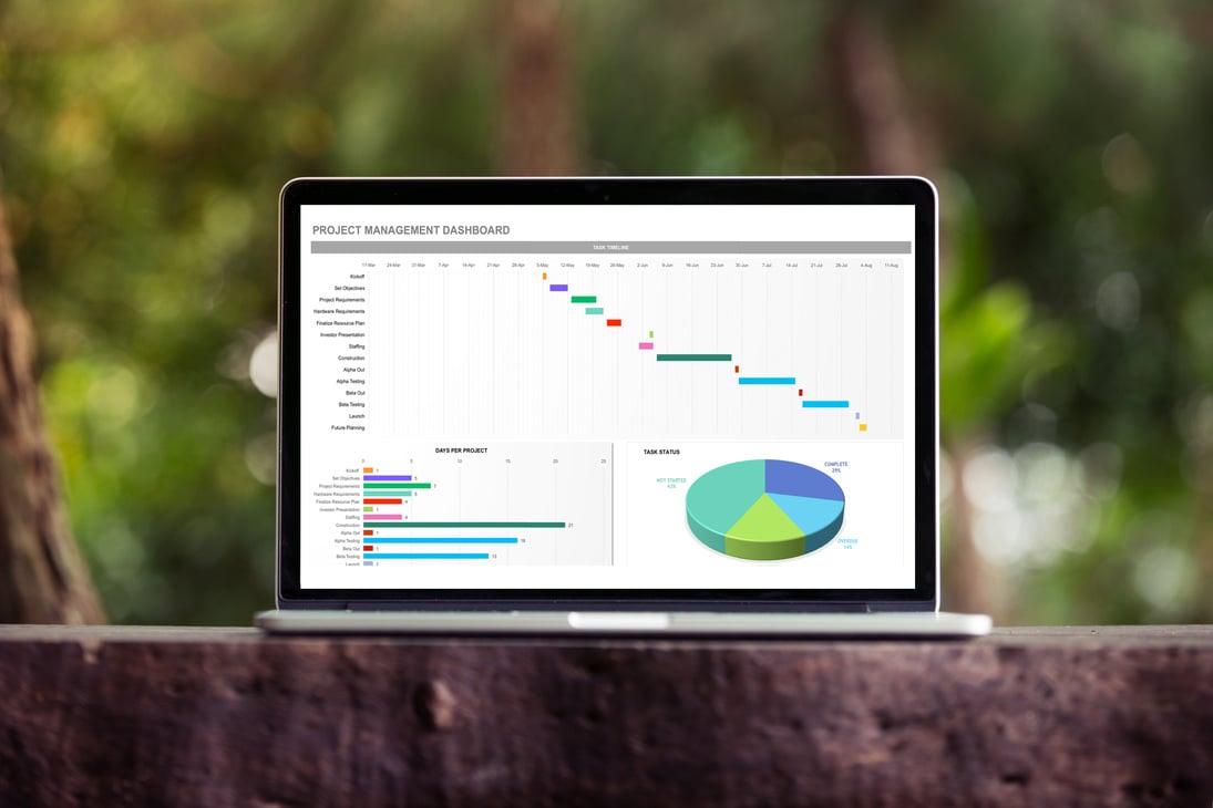 Excel project dashboard on laptop / computer screen concept